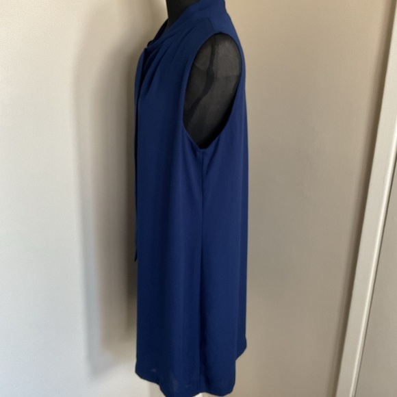 H&M Navy Blue Midi Dress 12 L Tied Bow Neck Short Sleeve Office Career Career - Picture 4 of 7